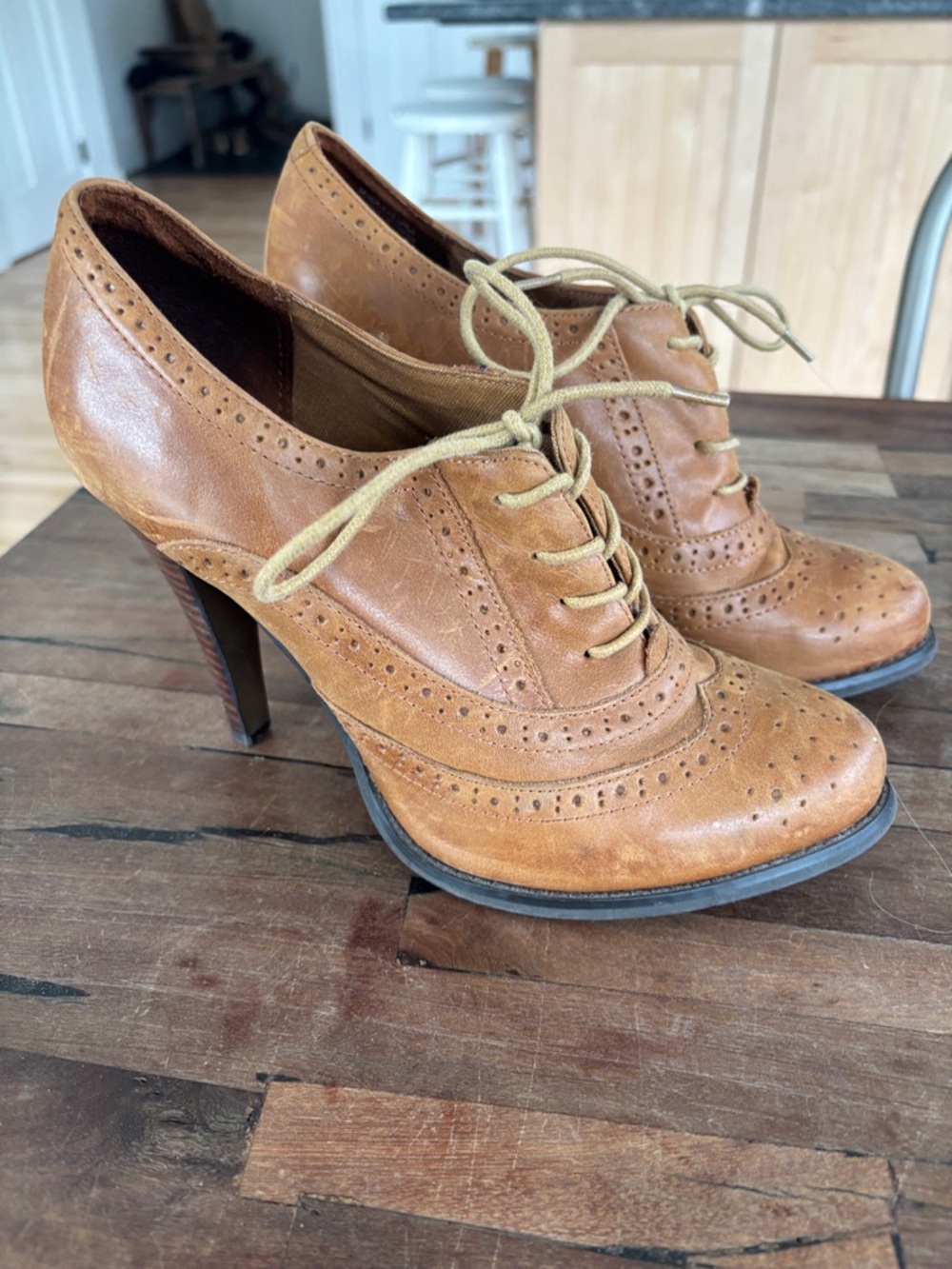 Aldo Tan Brogue Lace-Up High-Heel Oxfords